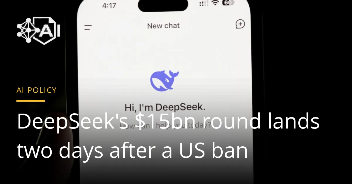 A hand holding a smartphone showing the DeepSeek chat app's welcome screen