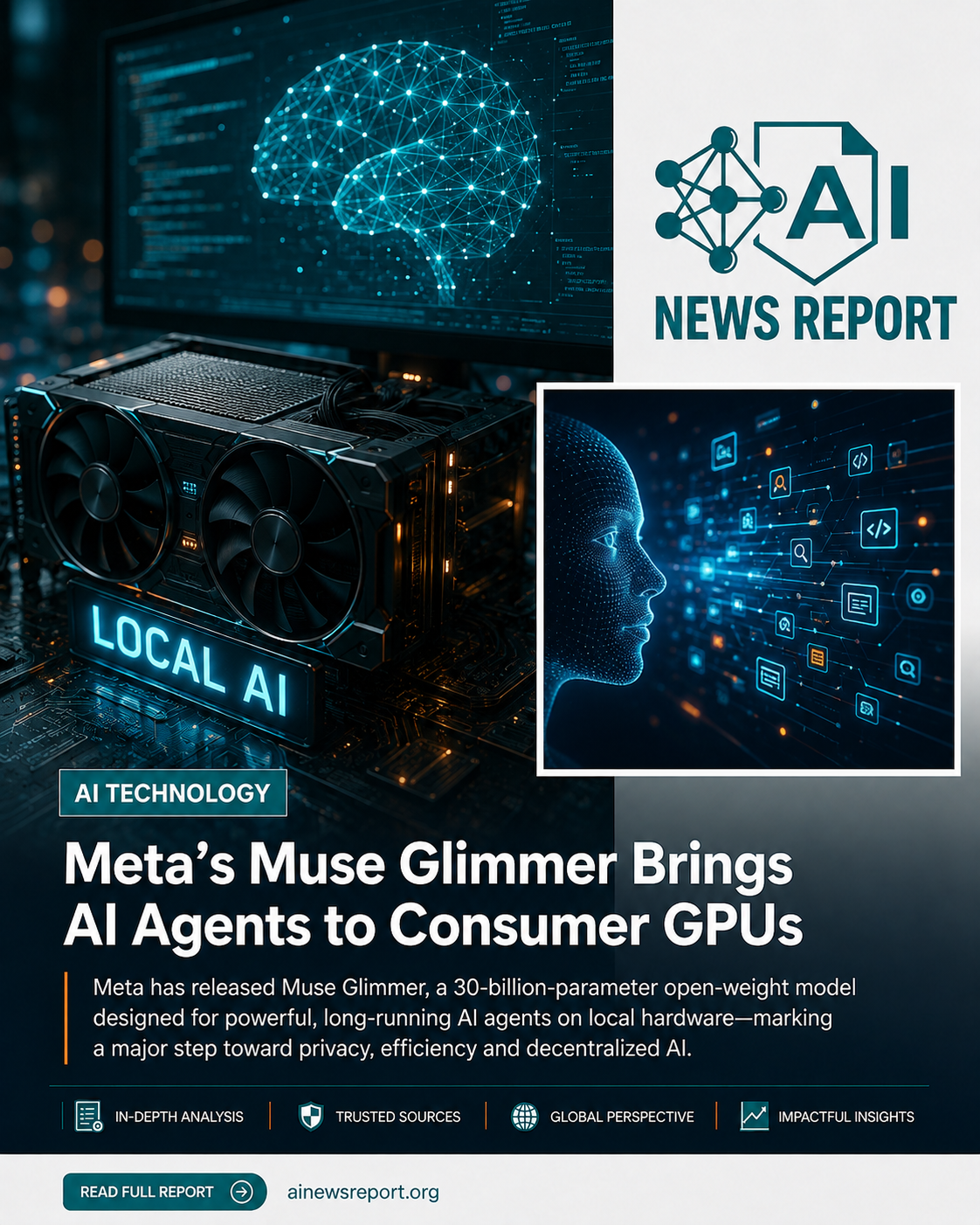 Meta Muse Glimmer 30B model running an AI agent locally on a consumer GPU