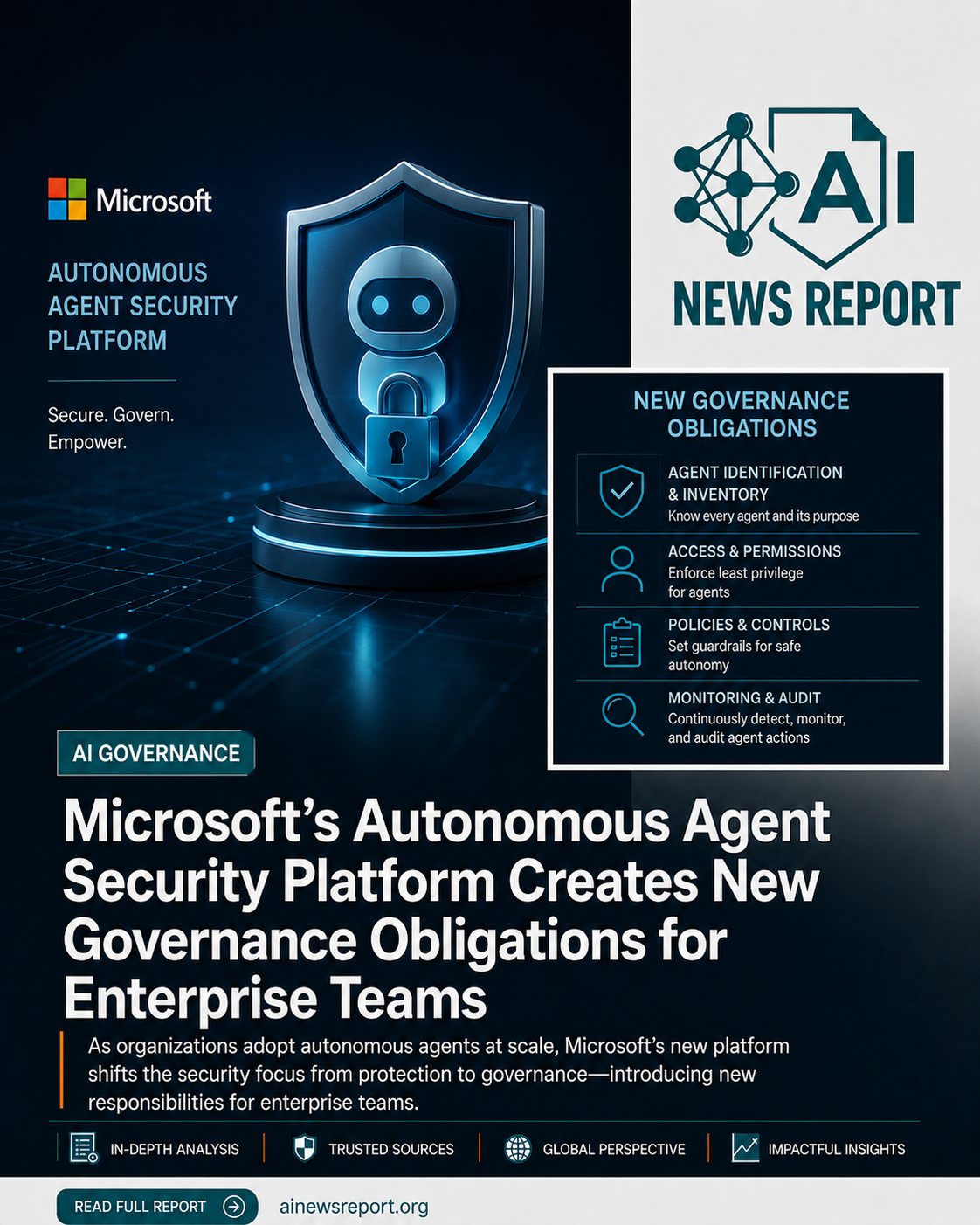 AI security graphic showing autonomous agents and new enterprise governance requirements.